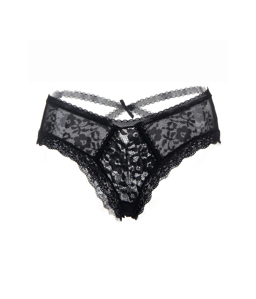 Tanga noir en dentelle fine