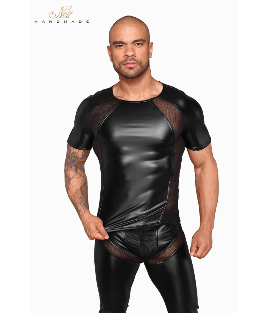 T-shirt wetlook et filet H056