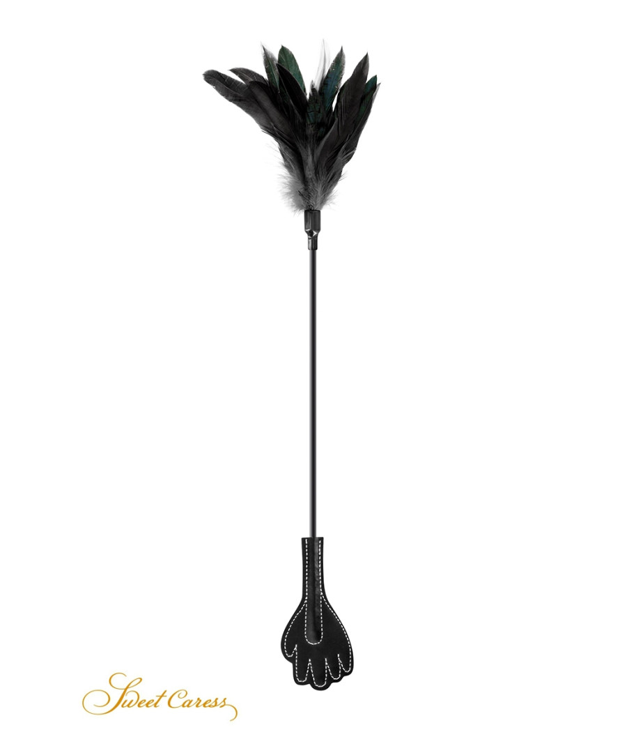 Mini cravache main avec plumes noires - Sweet Caress