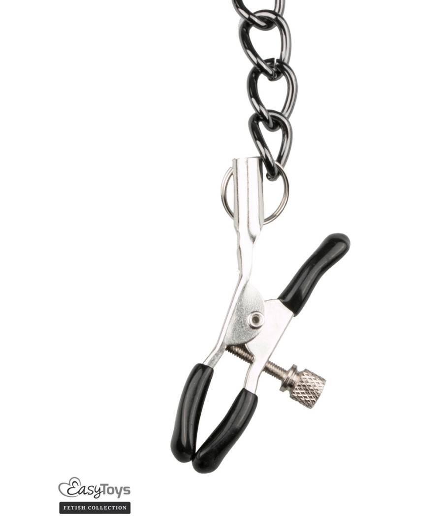 Collier cuir avec chaînes de seins - Easytoys Fetish Collection