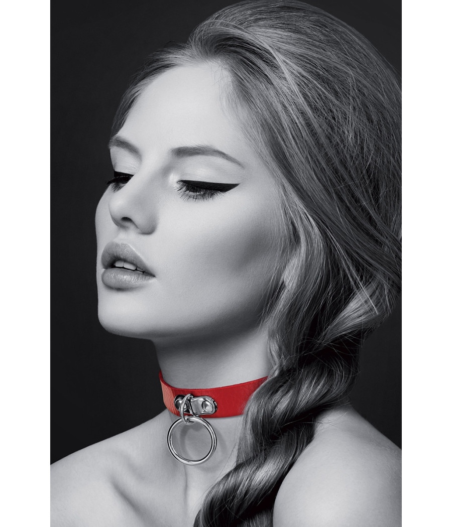 Collier Fetish rouge avec anneau - Bijoux Pour Toi