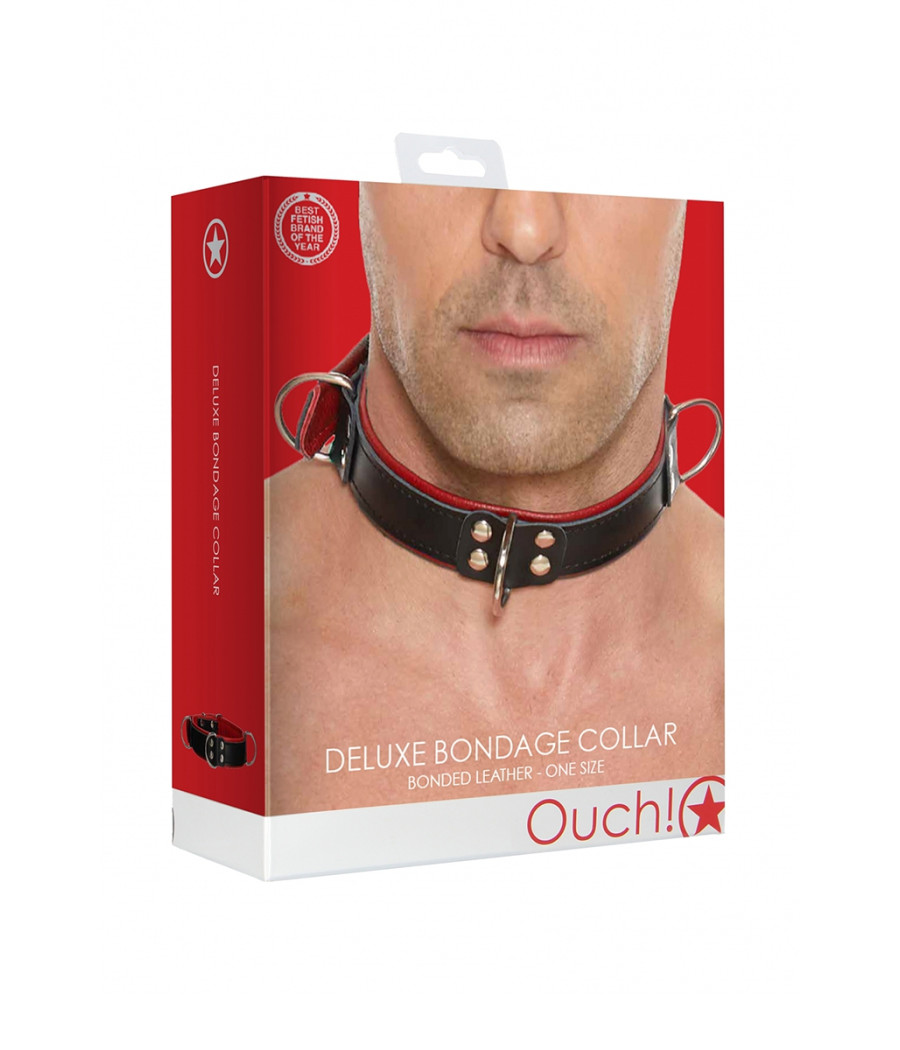 Collier Bondage Deluxe rouge et noir - Ouch!